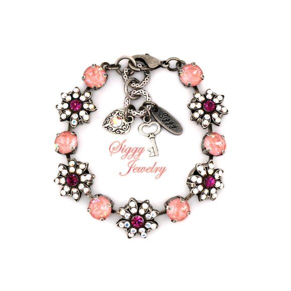 Flamingo Flair Flower Tennis Bracelet made with Genuine Austrian Crystals - Picture 1 of 9